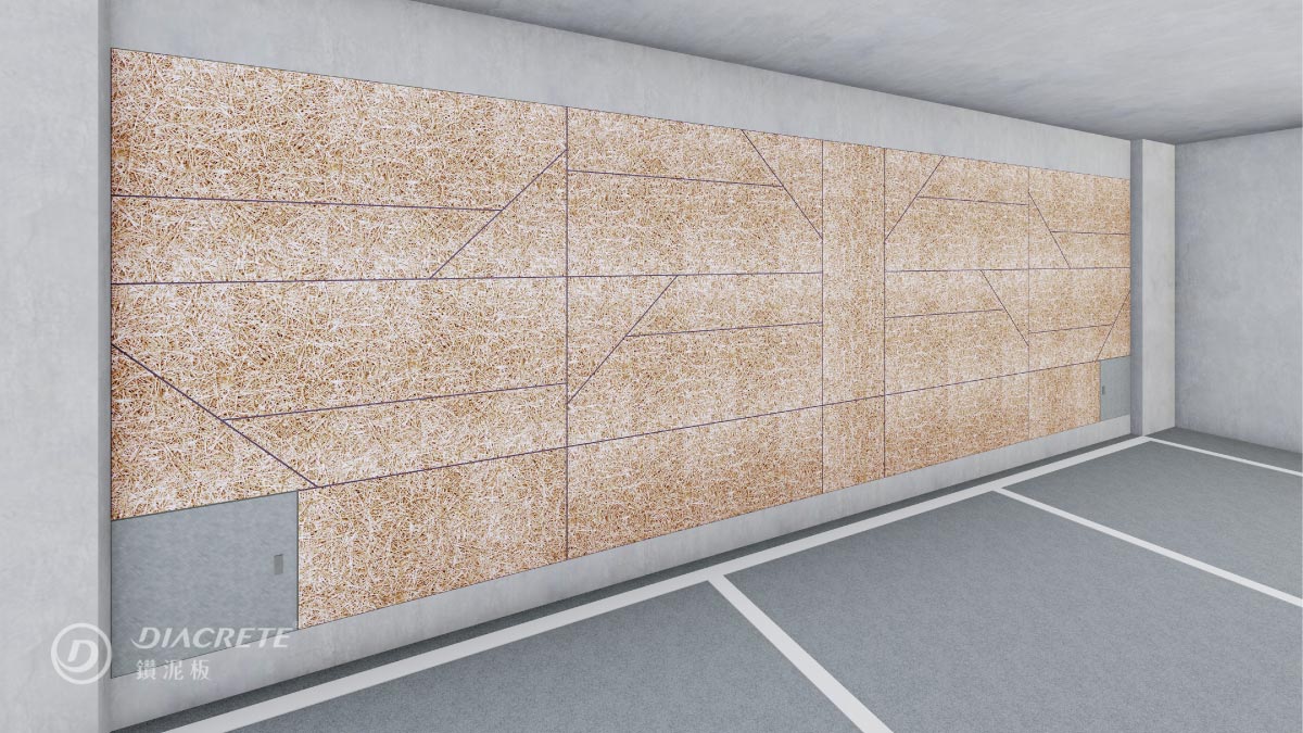 地下停車場-鑽泥板牆面設計提案2：斜線分割加入不同方向性