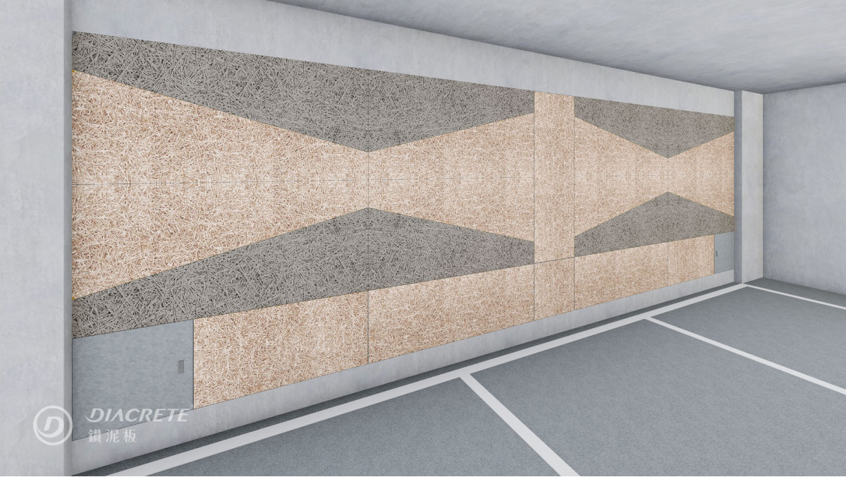 地下停車場-鑽泥板牆面設計提案4：斜線分割+不同天然色澤搭配