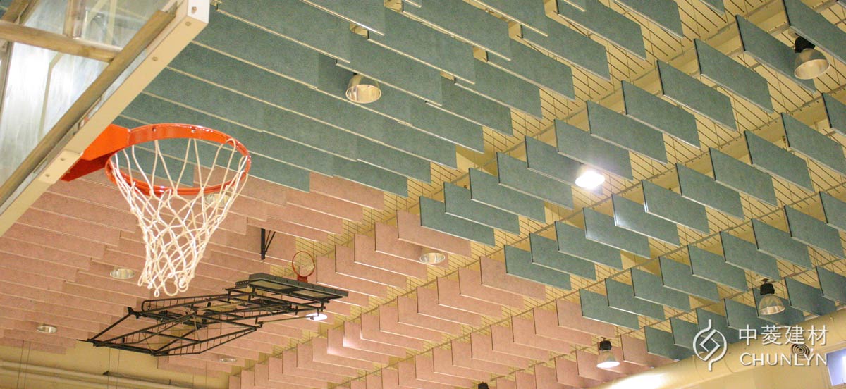 鑽泥板障板天花板案例－台北萬興國小體育館。