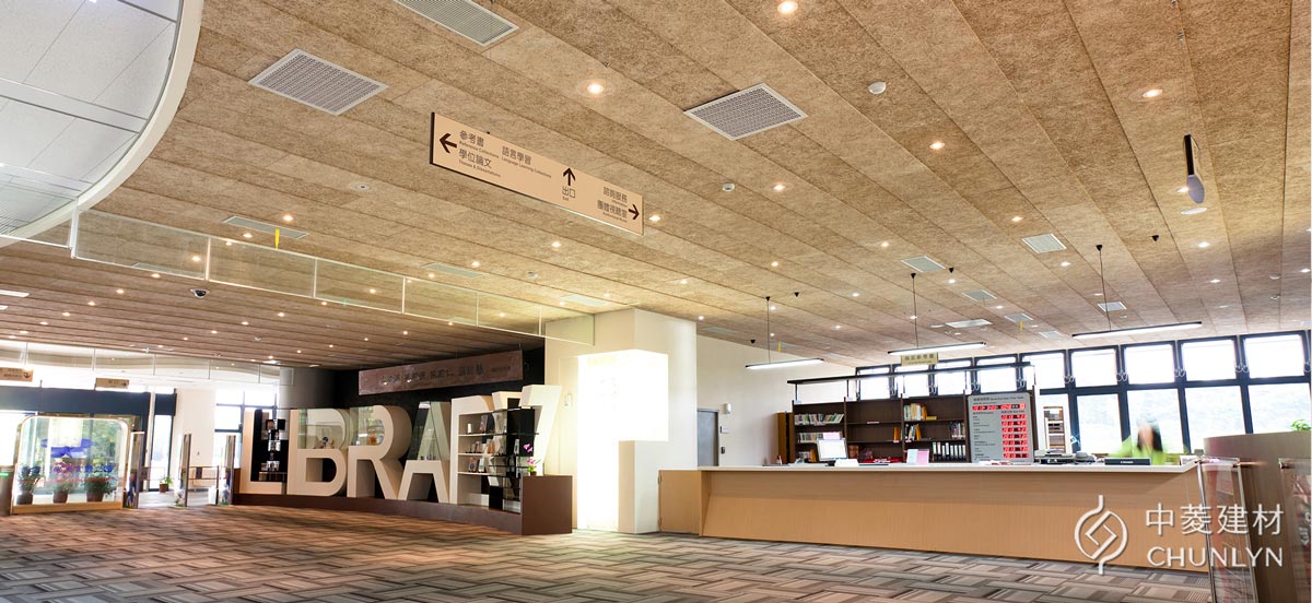 鑽泥板暗架天花板案例－桃園國立體育大學圖書館。